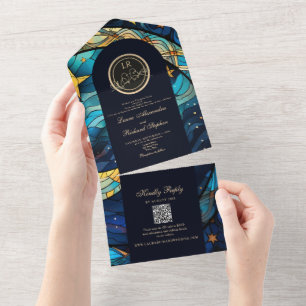 Celestial Blue Wedding All In One Invitation