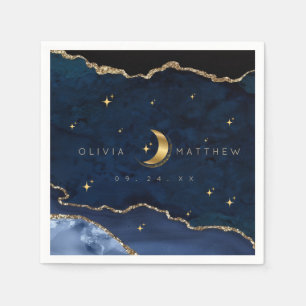 Celestial Blue Wedding Midnight Stars Moon  Napkin