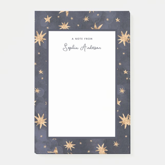 Celestial Blue with Faux Gold Stars Post-it Notes (Front)