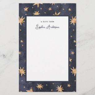 Celestial Blue with Faux Gold Stars Stationery