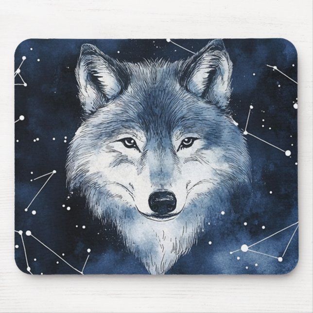 Celestial Blue Wolf Constellation  Mouse Pad (Front)