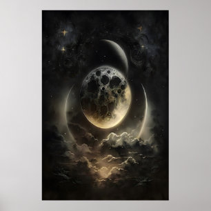Celestial Bodies Moonlight Print, Dark Academia Poster