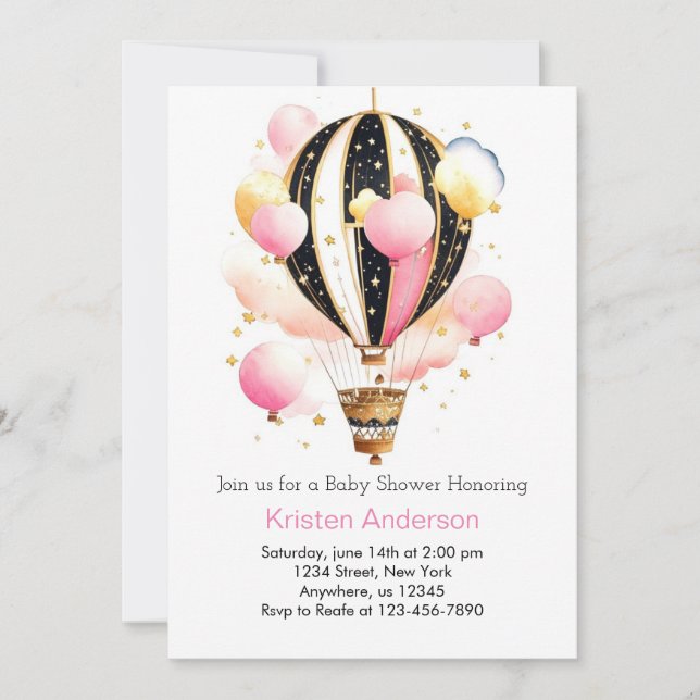 Celestial Boho Balloon Adventure Girl Baby Shower Invitation (Front)