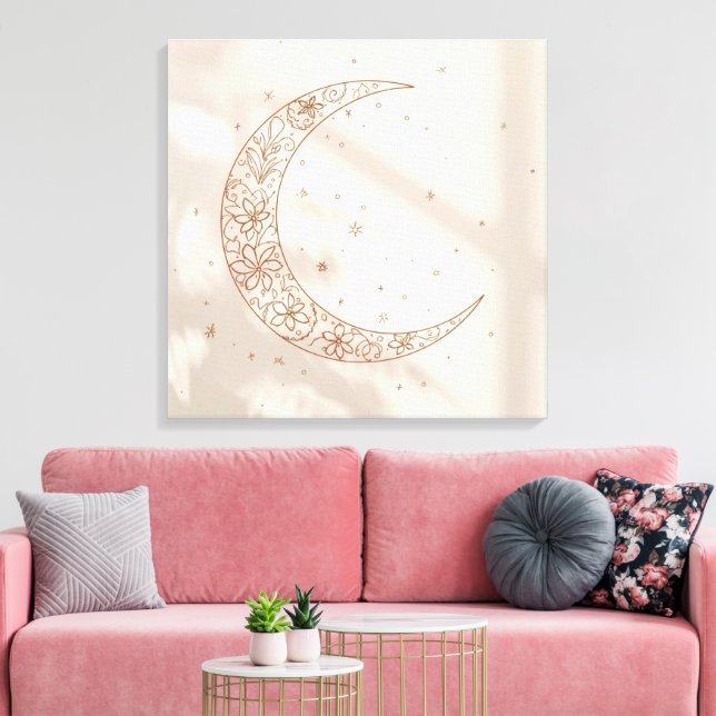 Celestial Boho Canvas Print | Minimal Lunar Cycle  (Insitu(LivingRoom))