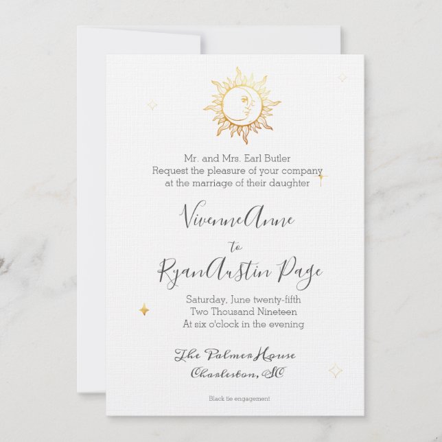 Celestial Boho Gold Foil Wedding Invitation (Front)