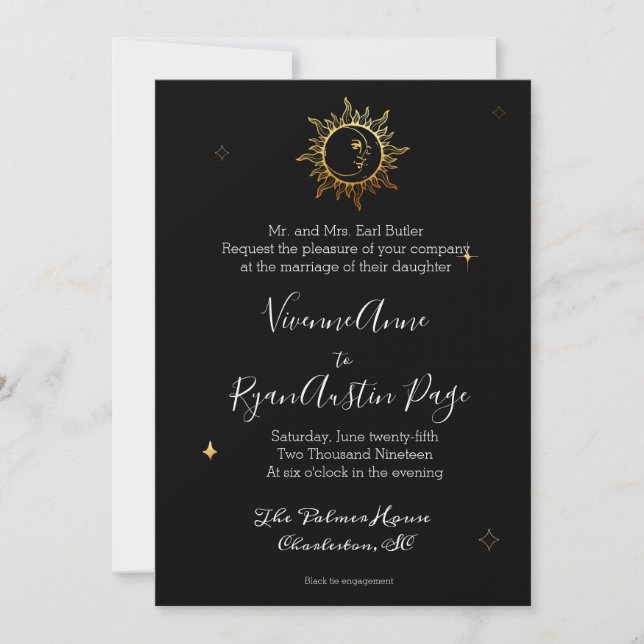 Celestial Boho Gold Foil Wedding Invitation (Front)
