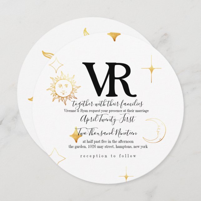 Celestial Boho Round Wedding Invitation (Front/Back)