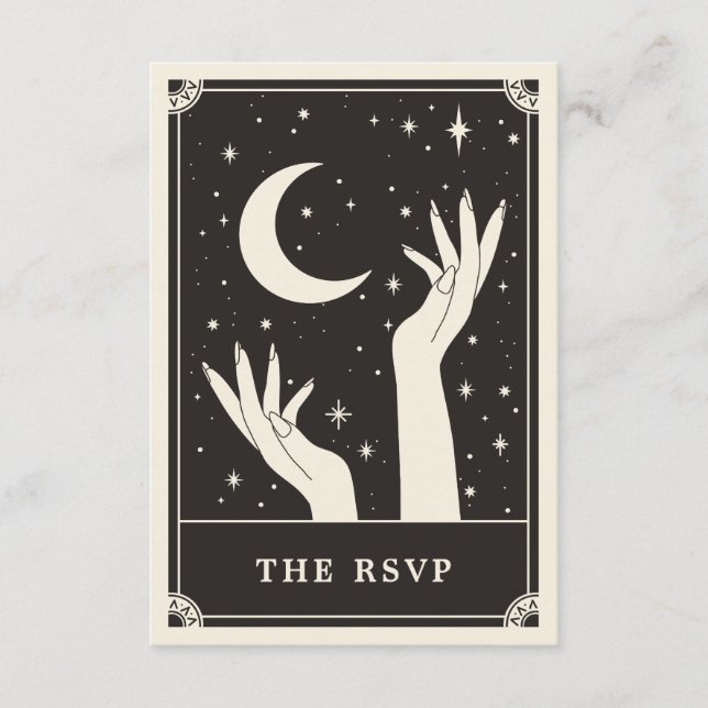 Celestial Boho Tarot moon Wedding RSVP Card (Front)