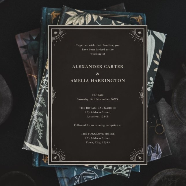 Celestial Boho Tarot Star Black Wedding invitation (Creator Uploaded)