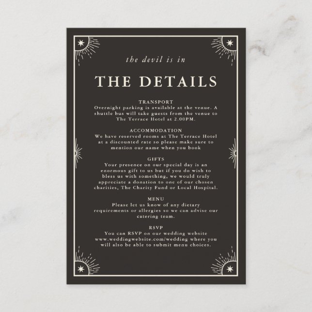 Celestial boho tarot wedding details invite card (Front)
