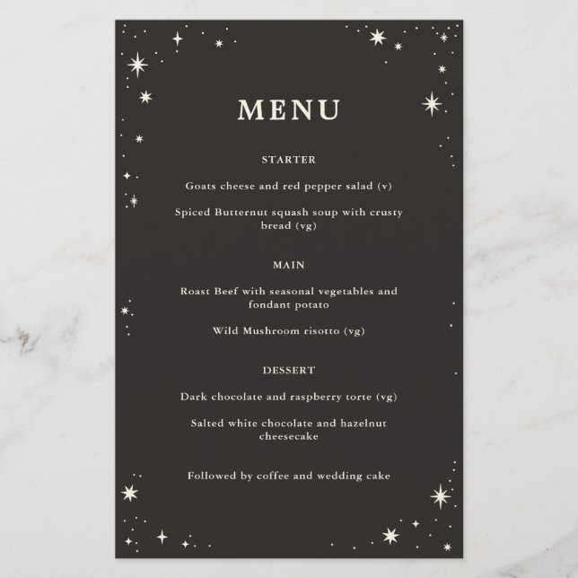Celestial boho tarot wedding menu  (Front)