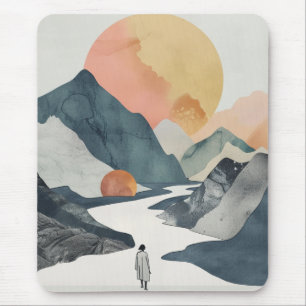 Celestial Boho Woman Golden Coral Mountain Journey Mouse Pad