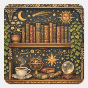 Celestial book lovers shelf square sticker