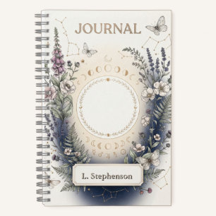 Celestial Botanical Journal Cover with Moon Phases