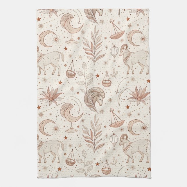 Celestial Botanical Pattern (1) Tea Towel (Vertical)