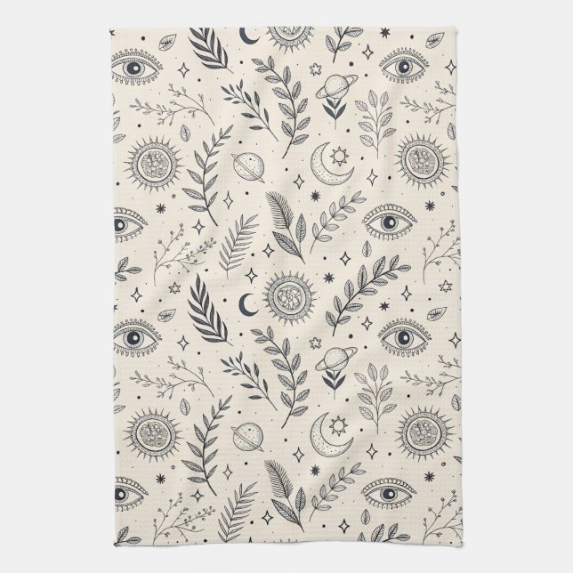 Celestial Botanical Pattern (5) Tea Towel (Vertical)
