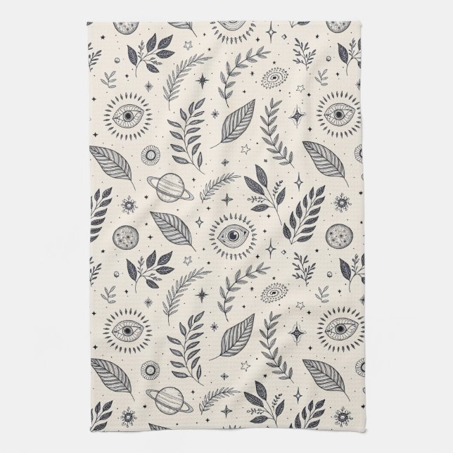 Celestial Botanical Pattern (6) Tea Towel (Vertical)