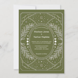 Celestial Botanical Wedding Invitation Olive Green