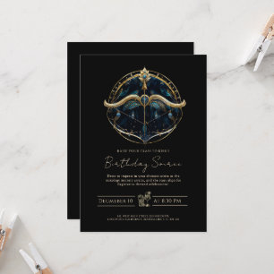 Celestial Bow Arrow Cosmic Black Gold Sagittarius Invitation