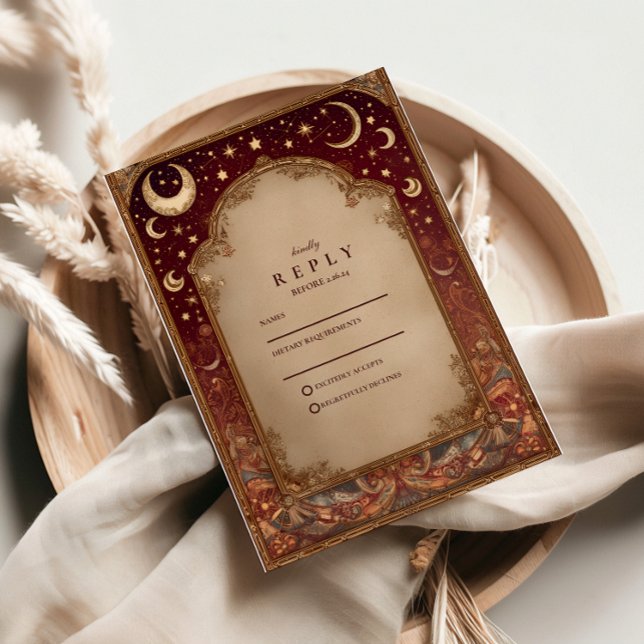 Celestial Burgundy Baroque Wedding RSVP Card (Creator Uploaded)