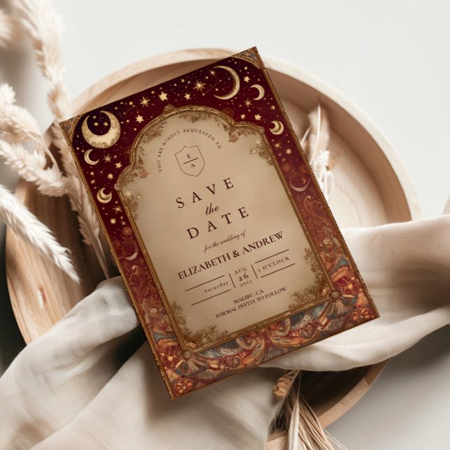 Celestial Burgundy Baroque Wedding Save The Date (Creator Uploaded)