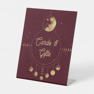 Celestial Burgundy Moon Wedding Cards and Gifts Pedestal Sign