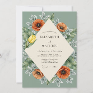 Celestial Burnt Orange Poppy Wedding Invitation