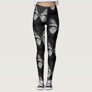Celestial Butterfly Black and White Galaxy Leggings