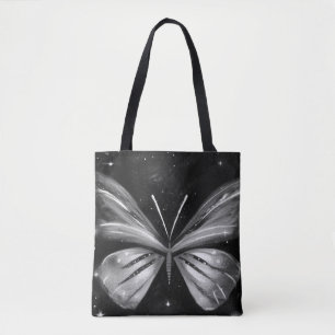 Celestial Butterfly Black and White Galaxy Tote Bag