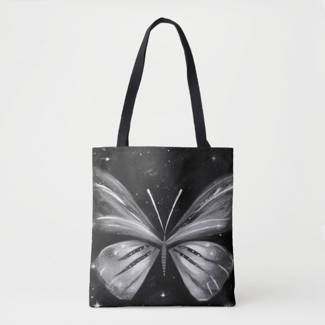 Celestial Butterfly Black and White Galaxy  Tote Bag (Front)