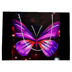 Celestial butterfly black background  large gift bag