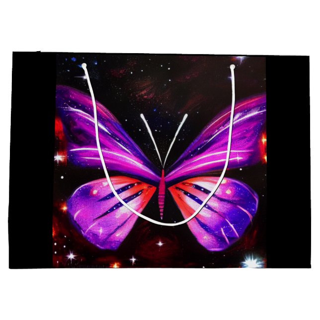 Celestial butterfly black background  large gift bag (Back)