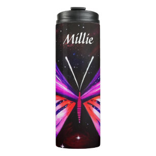 Celestial butterfly black background thermal tumbler