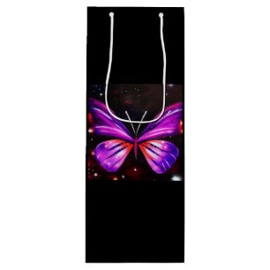 Celestial butterfly black background wine gift bag