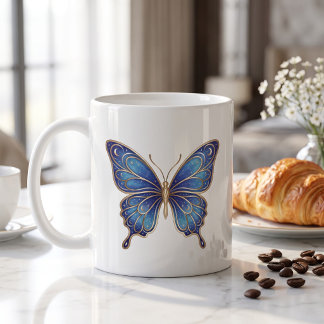Celestial Butterfly Mug Gold Blue Line Art