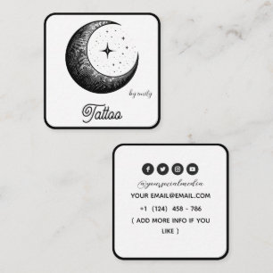 Celestial Butterfly Tattoo Salon Black and white Square Business Card