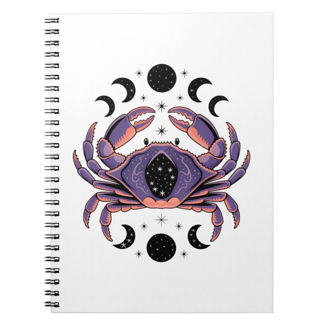 Celestial Cancer Crab with Moons Notebook (Front)