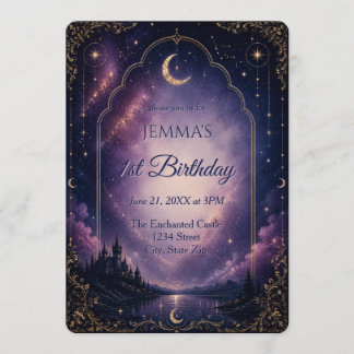 Celestial Castle Moon & Stars First Birthday Invitation