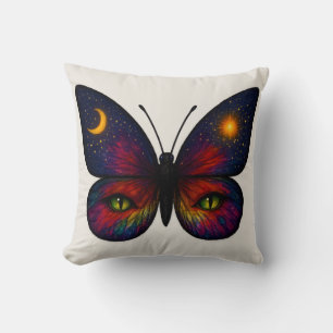 Celestial Cat-Eye Butterfly Colorful Sun Moon Boho Cushion