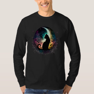 Celestial Cat Moon Botanical Witchy Colorful Spiri T-Shirt