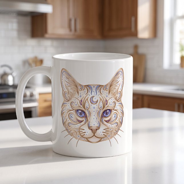 Celestial Cat Mug Luxury Line Art (Creator Uploaded)