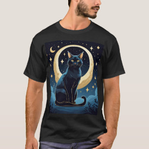 Celestial Cat T-Shirt – Mystic Moon & Stars Under