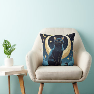 Celestial Cat Throw Pillow – Magical Moonlight & S