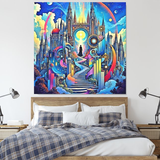 Celestial Cathedral Cityscape Canvas Print (Insitu(Bedroom))