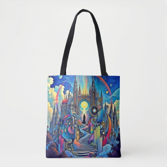 Celestial Cathedral Cityscape Tote Bag (Front)