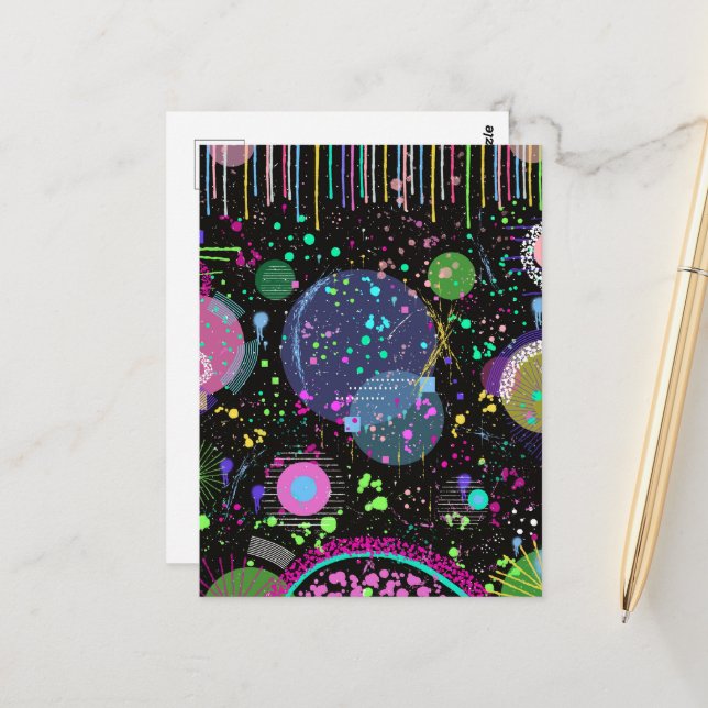Celestial Celebrations: Maximalist Abstract Art  Postcard (Front/Back In Situ)