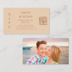 Celestial Champagne Gold Budget QR Code RSVP Photo Enclosure Card