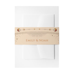 Celestial Champagne Gold Sun Moon Stars Wedding  Invitation Belly Band