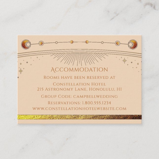 Celestial Champagne Sun Moon Stars Accommodation Enclosure Card (Front)