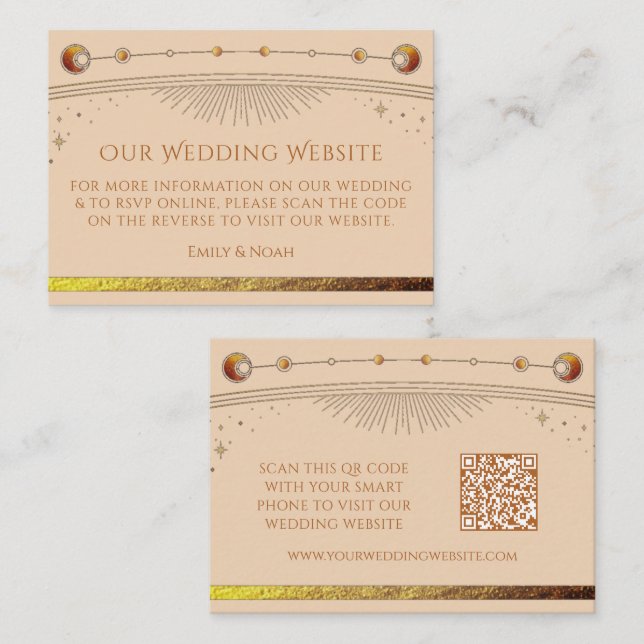 Celestial Champagne Wedding Website RSVP QR Code Enclosure Card (Front/Back)